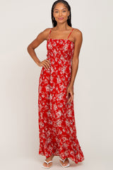 Red Floral Sleeveless Tiered Maternity Maxi Dress