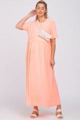 Neon Coral Heather Oversized Maternity Midi Dress