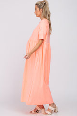 Neon Coral Heather Oversized Maternity Midi Dress