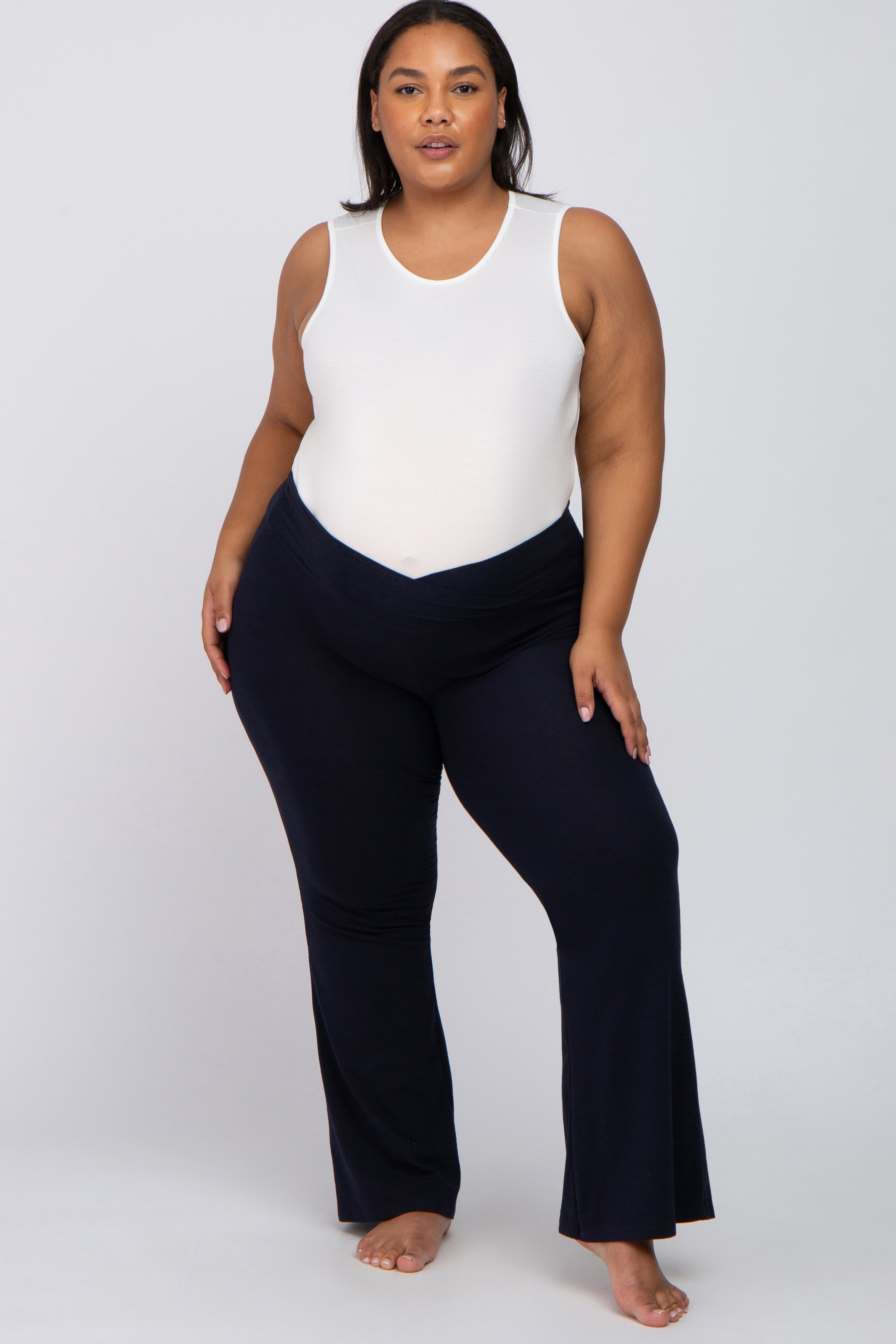 Navy Fleece Lined Plus Maternity Leggings– PinkBlush