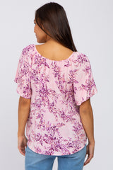 Pink Floral Keyhole Front Short Sleeve Maternity Top