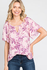 Pink Floral Keyhole Front Short Sleeve Maternity Top