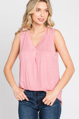 Coral Striped V-Neck Tank