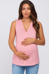 Coral Striped Maternity V-Neck Tank