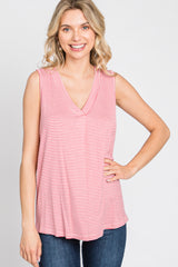 Coral Striped V-Neck Tank