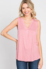 Coral Striped V-Neck Tank