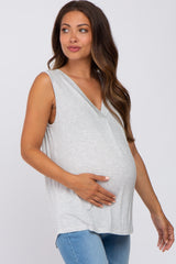 Heather Grey Striped V-Neck Maternity Tank