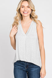 Heather Grey Striped V-Neck Tank