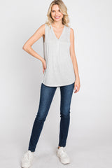 Heather Grey Striped V-Neck Tank