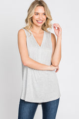 Heather Grey Striped V-Neck Tank