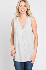 Heather Grey Striped V-Neck Tank