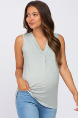 Sage Striped V-Neck Maternity Tank