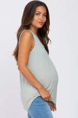 Sage Striped V-Neck Maternity Tank