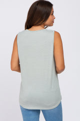 Sage Striped V-Neck Maternity Tank