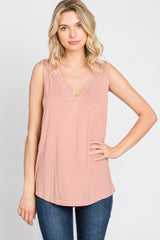 Rust Striped V-Neck Tank