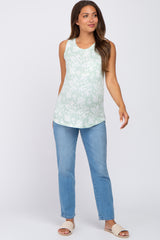 Mint Green Floral Ribbed Maternity Tank Top