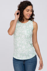 Mint Green Floral Ribbed Maternity Tank Top