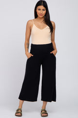 Black Smocked Waist Cropped Maternity Pant