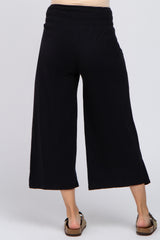 Black Smocked Waist Cropped Maternity Pant