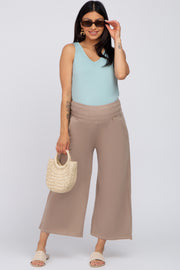 Mocha Smocked Waist Cropped Maternity Pant