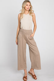 Mocha Smocked Waist Cropped Pant