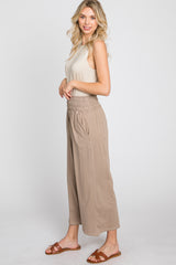 Mocha Smocked Waist Cropped Pant