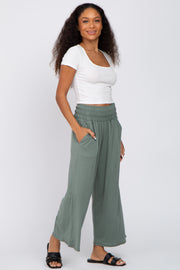 Sage Smocked Waist Cropped Pant