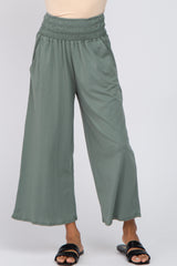 Sage Smocked Waist Cropped Pant