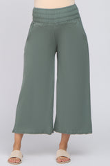 Sage Smocked Waist Cropped Maternity Pant