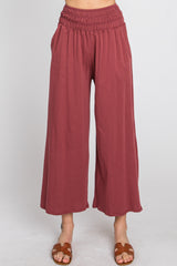 Burgundy Smocked Waist Cropped Pant