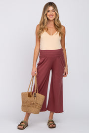 Burgundy Smocked Waist Cropped Maternity Pant