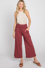 Burgundy Smocked Waist Cropped Pant