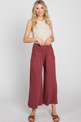 Burgundy Smocked Waist Cropped Pant