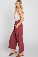 Burgundy Smocked Waist Cropped Pant