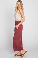 Burgundy Smocked Waist Cropped Pant