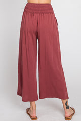 Burgundy Smocked Waist Cropped Pant