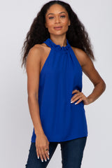 Royal Blue Ruffle Mock Neck Sleeveless Maternity Top