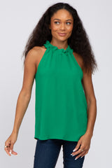 Green Ruffle Mock Neck Sleeveless Top