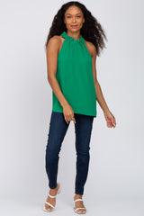 Green Ruffle Mock Neck Sleeveless Top