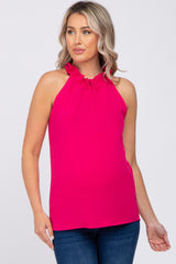 Fuchsia Ruffle Mock Neck Sleeveless Maternity Top