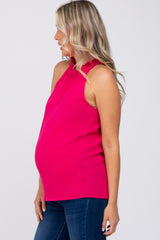 Fuchsia Ruffle Mock Neck Sleeveless Maternity Top