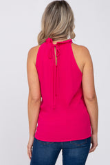 Fuchsia Ruffle Mock Neck Sleeveless Maternity Top