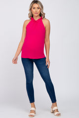 Fuchsia Ruffle Mock Neck Sleeveless Maternity Top