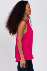 Fuchsia Ruffle Mock Neck Sleeveless Top