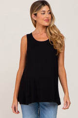 Black Sleeveless Caged Back Maternity Top