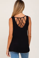 Black Sleeveless Caged Back Maternity Top