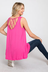 Fuchsia Sleeveless Caged Back Top