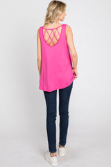 Fuchsia Sleeveless Caged Back Top