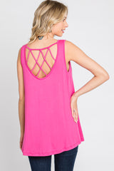 Fuchsia Sleeveless Caged Back Top