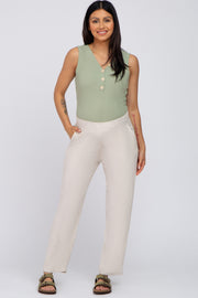 Beige Linen Maternity Pants